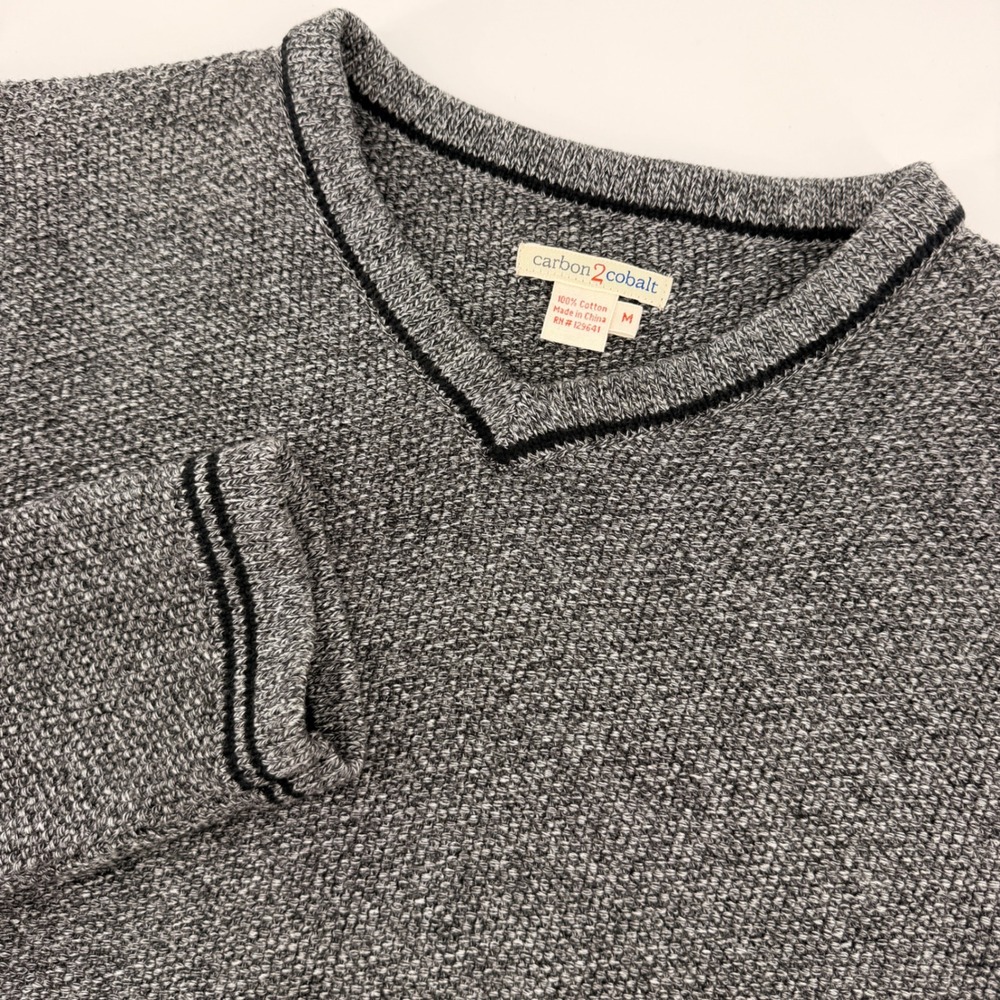 Carbon2Cobalt Sweater Mens Medium Grey V-Neck Textured Cotton Marled Knit